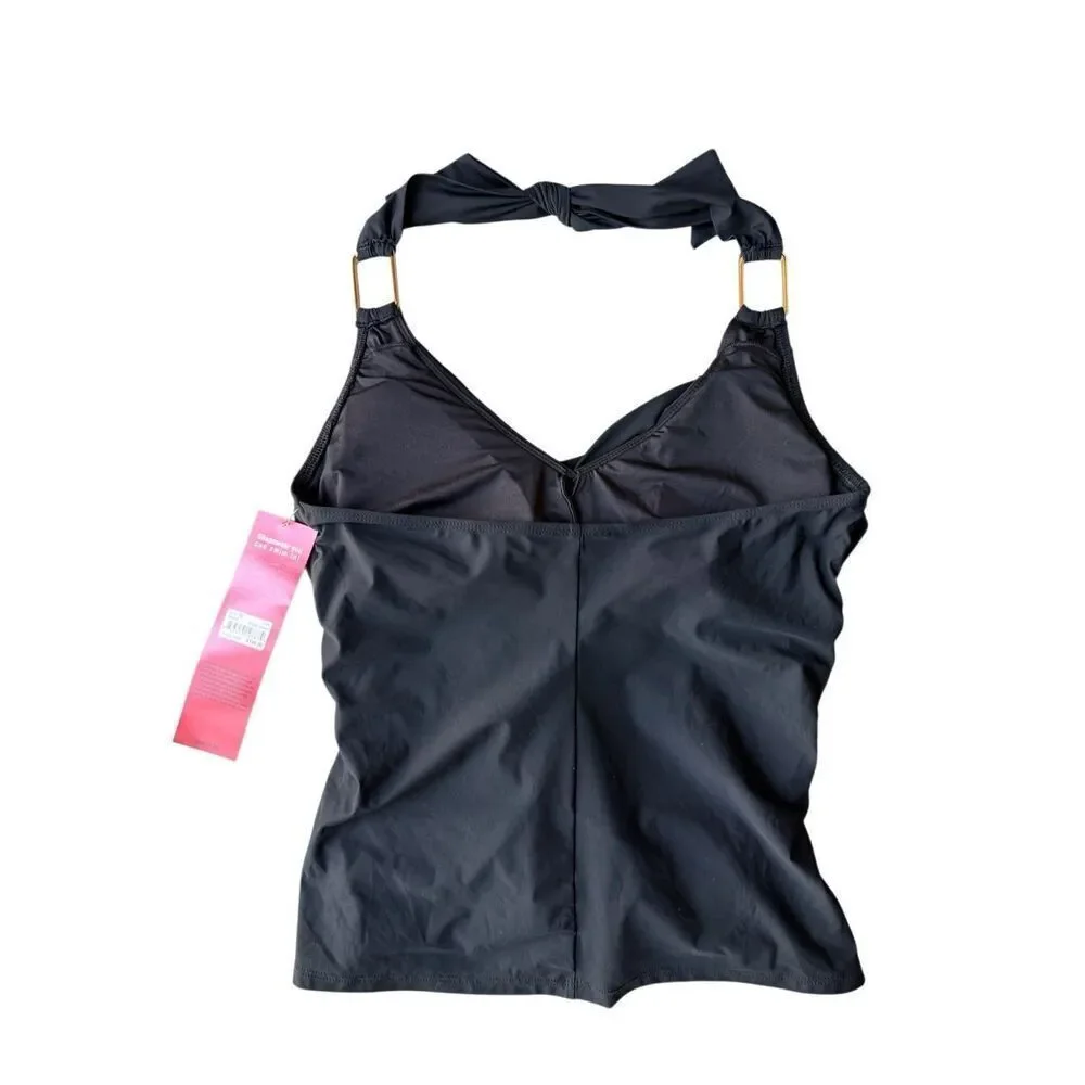 SPANX Whittle Waistline Draped Tankini Swimsuit Top In Black Size 10